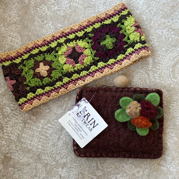 Brand New Erin Knitwear Handmade Wool Zip Coin Pouch & Granny Square Earband - Picture 16 of 16